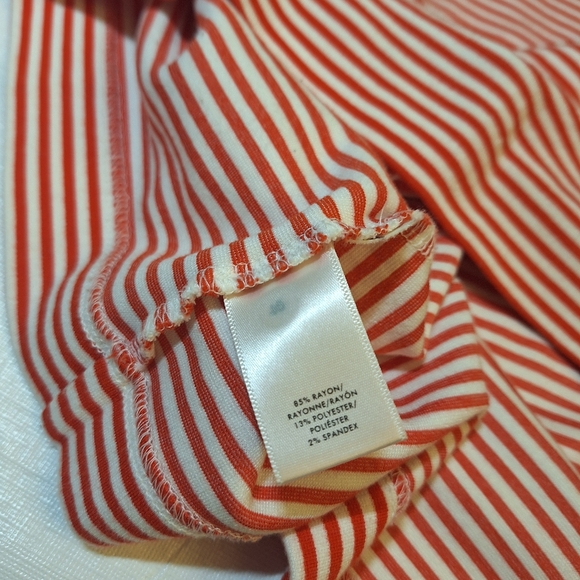Ann Taylor Red White Striped Short Sleeve Scoop Neck Midi Dress Stretch Size 10 - Picture 5 of 13